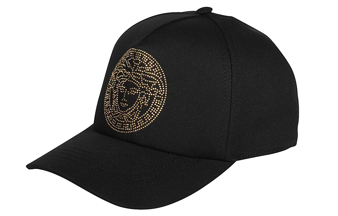 Lookbook 范思哲美杜莎铆钉男女同款黑色帽。 ICAP004-A236101-A4007