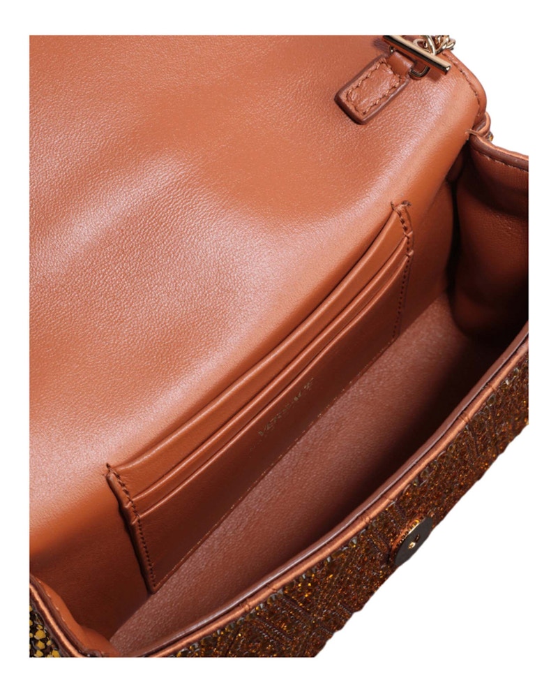 Lookbook 베르사체 미니 크리스털 버투스 크로스백 카라멜 
