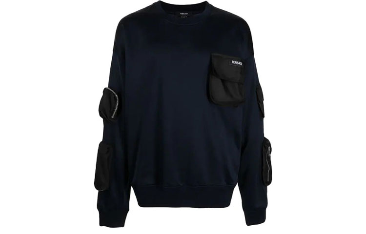 VERSACE Multi-Pocket Pullover Sweatshirt Men’s Blue 1000937-1A00658-1U610