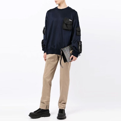 VERSACE 男士多口袋藍色套頭運動衫 1000937-1A00658-1U610 Lookbook VERSACE 男士多口袋藍色套頭運動衫 1000937-1A00658-1U610