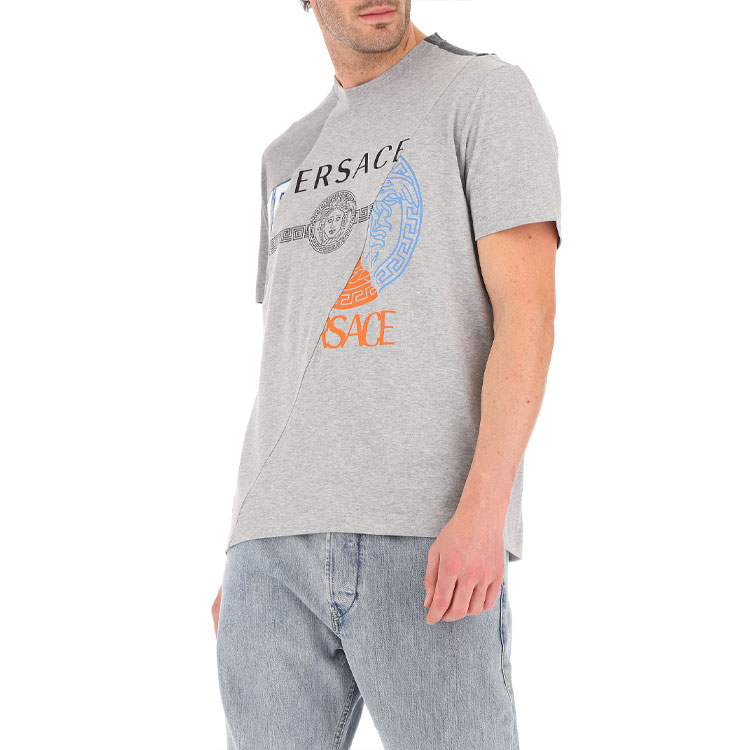 Details for Camiseta Gris de Algodón Cuello Redondo Estampado Gráfico Multicolor VERSACE A84501-A228806-A8026