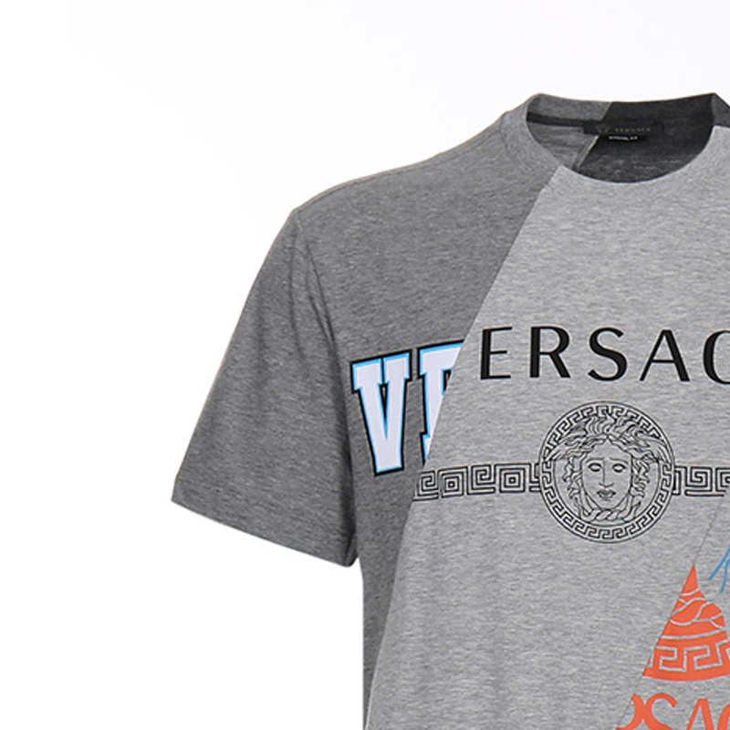 Sizing Camiseta Gris de Algodón Cuello Redondo Estampado Gráfico Multicolor VERSACE A84501-A228806-A8026
