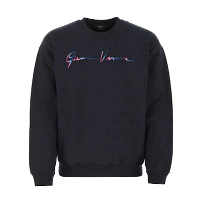 VERSACE Navy Blue Crewneck Sweatshirt with Letter Print 10015061A01110-1U610