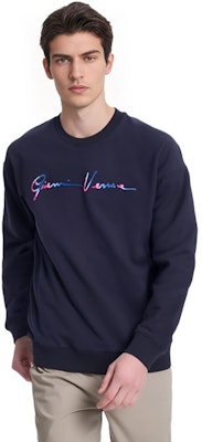 ヴェルサーチ ネイビーブルー レタープリント入りクルーネック スウェットシャツ 10015061A01110-1U610 1
