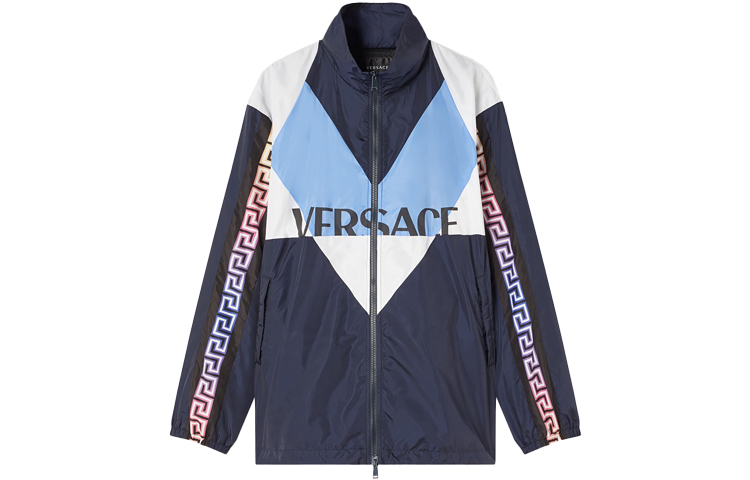Versace Navy Blue Letter Print Zip-Up Long Sleeve Jacket 1001030-1A00709-6U370