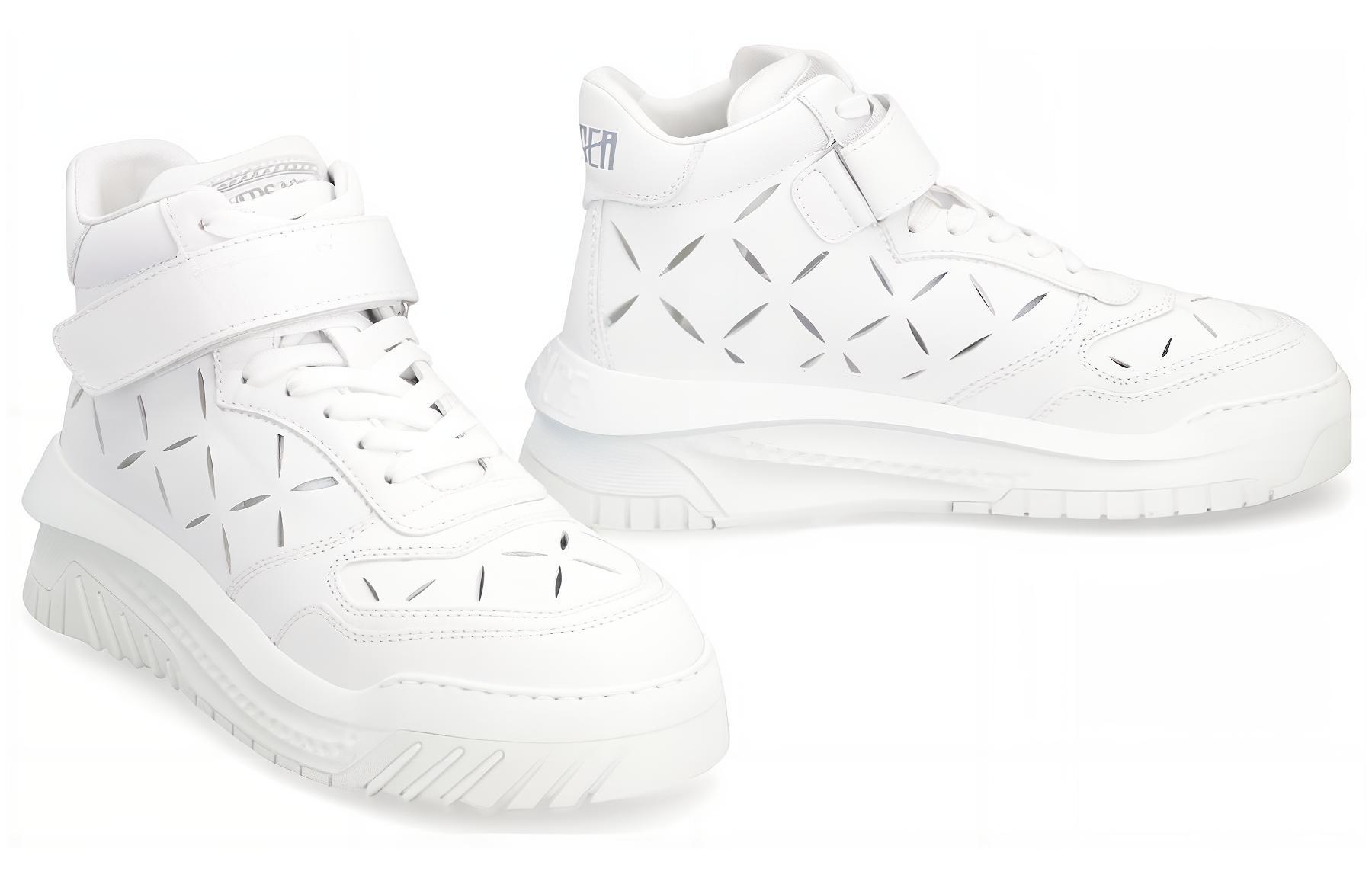 Shop Versace Odissea 'White Leather High-Top' 1008964-1A06403_1W00P