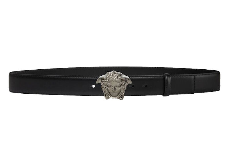 Versace Palazzo Belt with Medusa Buckle Ruthenium-tone Black