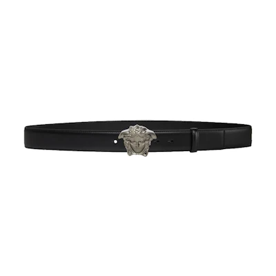 Versace Palazzo Belt with Medusa Buckle Ruthenium-tone Black