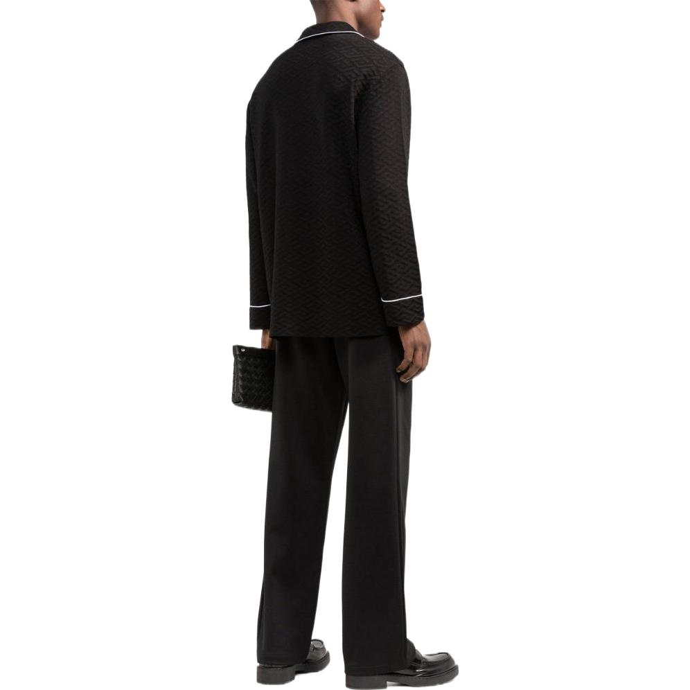 Shop VERSACE 拼接對比長袖襯衫 黑色 10047351A032611B000