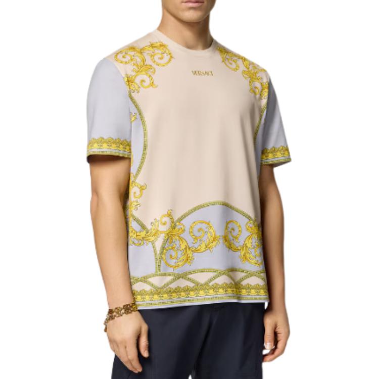 Versace Pattern Print Crew Neck Straight-Cut Short Sleeve T-Shirt Men Multicolor 1016294-1A11476-5E350 圖 5