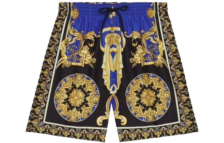 VERSACE Pattern Print Tie-Up Swim Shorts Blue ABU08029-A233002-A7343