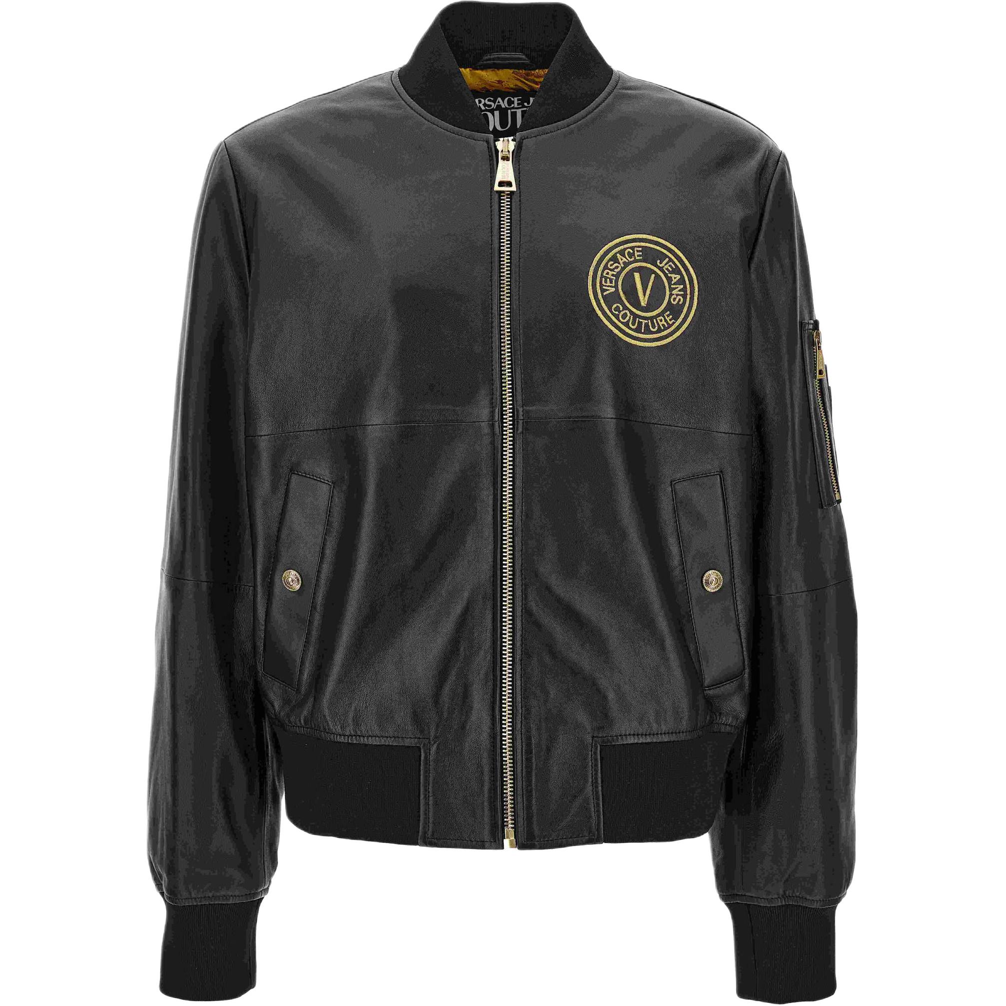 Versace Plain Logo Patch Stand Collar Zip Jacket Black 76GAVP-06CPP-S3G89