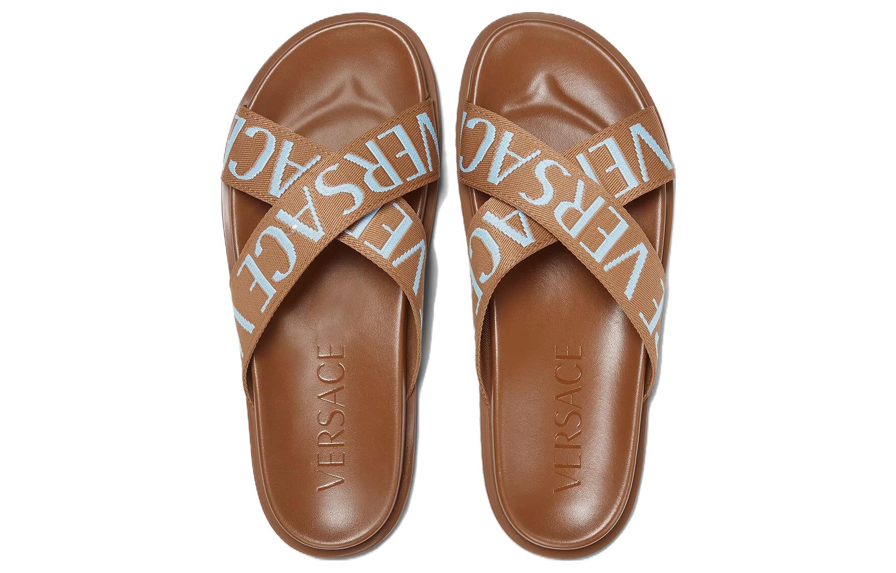 Versace Poly Blend Printed Cross-Strap Slide 'Brown' 圖 4