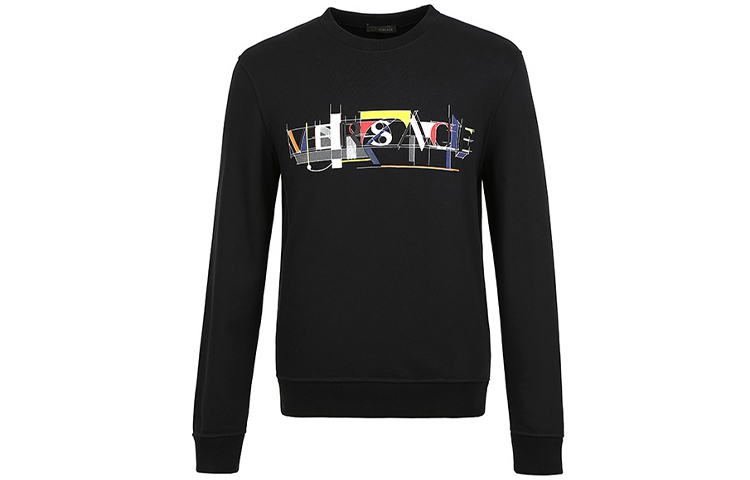 Versace Printed Casual Crewneck Pullover Sweatshirt Men’s Black A77148-A217878-A008