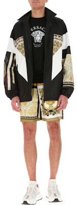 VERSACE 印花拼色真絲男士短褲 黃色 A840971-F00719-5N030 Shop VERSACE 印花拼色真絲男士短褲 黃色 A840971-F00719-5N030