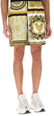 VERSACE 印花拼色真絲男士短褲 黃色 A840971-F00719-5N030 Purchase VERSACE 印花拼色真絲男士短褲 黃色 A840971-F00719-5N030