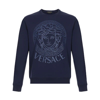 Versace Printed Cotton Crewneck Long Sleeve Sweatshirt - Dark Blue A85324-A231242-A1380