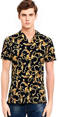 ヴェルサーチ プリント クルーネック 半袖 Tシャツ ブラック ファッションTシャツ A89503S-1F01778-5B090 Sizing ヴェルサーチ プリント クルーネック 半袖 Tシャツ ブラック ファッションTシャツ A89503S-1F01778-5B090