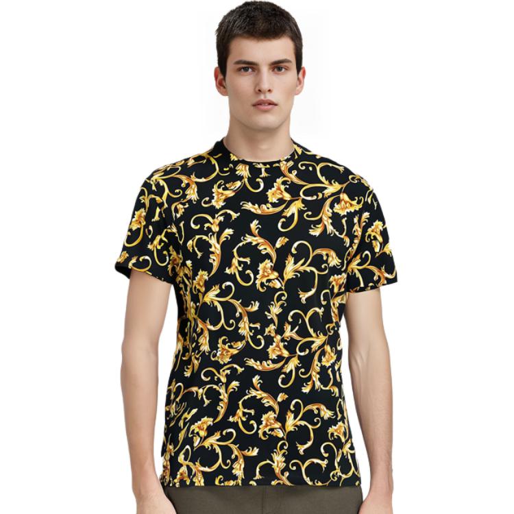 Cheap ヴェルサーチ プリント クルーネック 半袖 Tシャツ ブラック ファッションTシャツ A89503S-1F01778-5B090