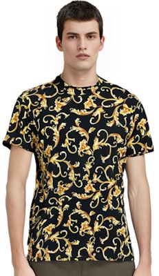 ヴェルサーチ プリント クルーネック 半袖 Tシャツ ブラック ファッションTシャツ A89503S-1F01778-5B090 Cheap ヴェルサーチ プリント クルーネック 半袖 Tシャツ ブラック ファッションTシャツ A89503S-1F01778-5B090