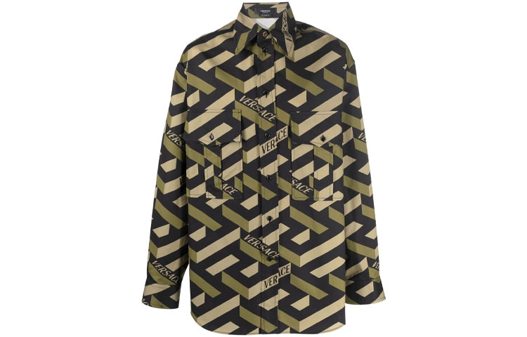 Order VERSACE Baju Gabardine Lengan Panjang Cetakan Khaki 10022031-A01679-5B160