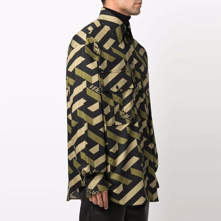 Shop VERSACE Baju Gabardine Lengan Panjang Cetakan Khaki 10022031-A01679-5B160