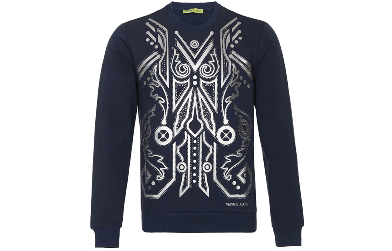 Versace Printed Long Sleeve Pullover Sweatshirt Blue B7GPA7FA-36612-231
