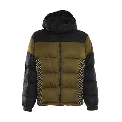 VERSACE Printed Patchwork Hooded Down Jacket Multicolor for Men. 10026451-A018132-K030