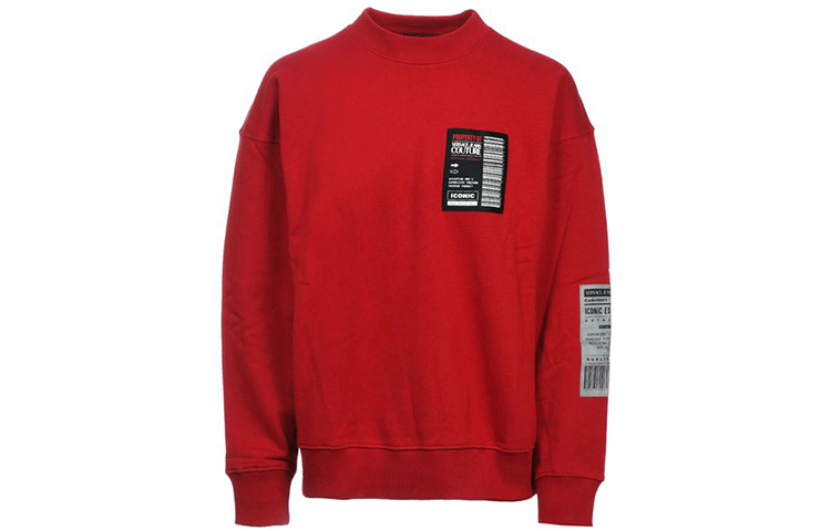 Versace Red Colorblock Pullover Sweatshirt with Logo Patch 71GAIT12-CF00T-523