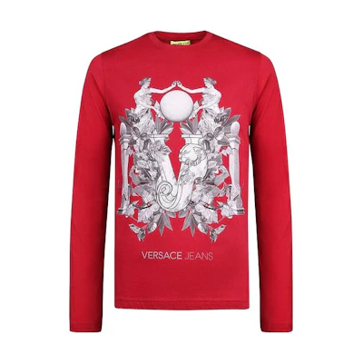 Versace Red Graphic Print Pullover Crewneck Sweatshirt B3GMA7-10659-8506