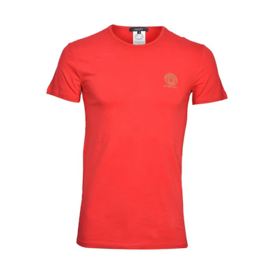 VERSACE Red Logo Print Crew Neck Short Sleeve Tee for Men AUU01005-A232741-A1203