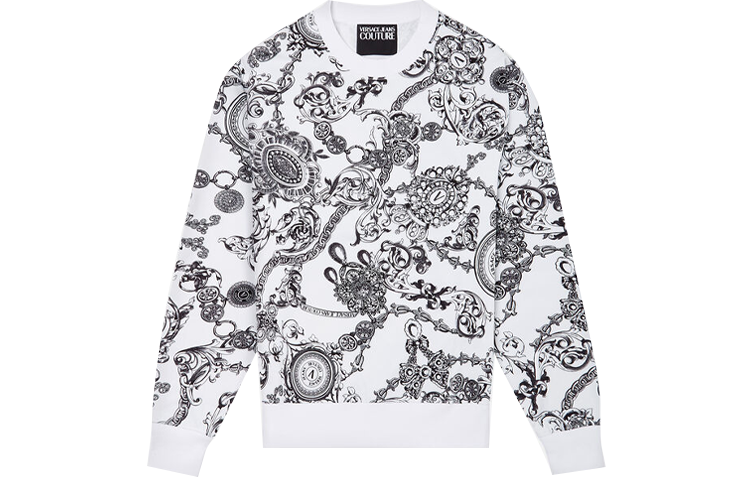 Versace Regalia Baroque Print Crewneck Long Sleeve Sweatshirt White E71GAI3R0-EFS004-E003