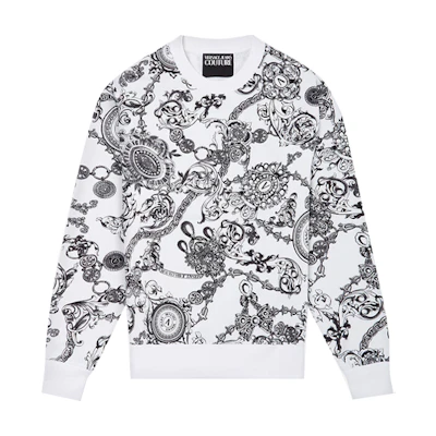 Versace Regalia Baroque Print Crewneck Long Sleeve Sweatshirt White E71GAI3R0-EFS004-E003