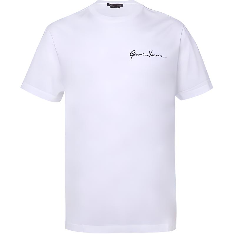 VERSACE Signature Embroidered Cotton Crewneck T-Shirt White A84828-A228806-A2048