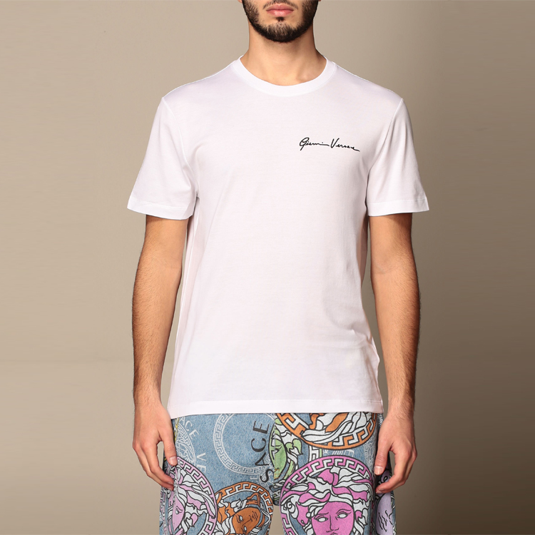 VERSACE Signature Embroidered Cotton Crewneck T-Shirt White A84828-A228806-A2048 圖 5