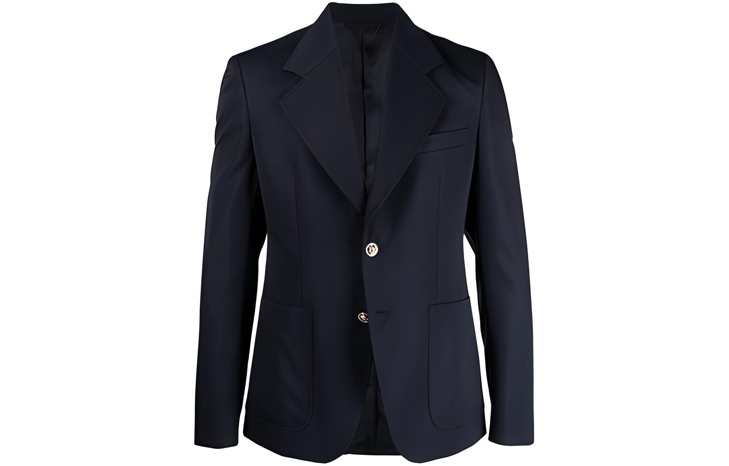 VERSACE Single-Breasted Blazer with Notched Lapel in Dark Blue A88820-1F00737-1U040