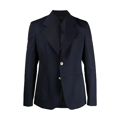 VERSACE Single-Breasted Blazer with Notched Lapel in Dark Blue A88820-1F00737-1U040