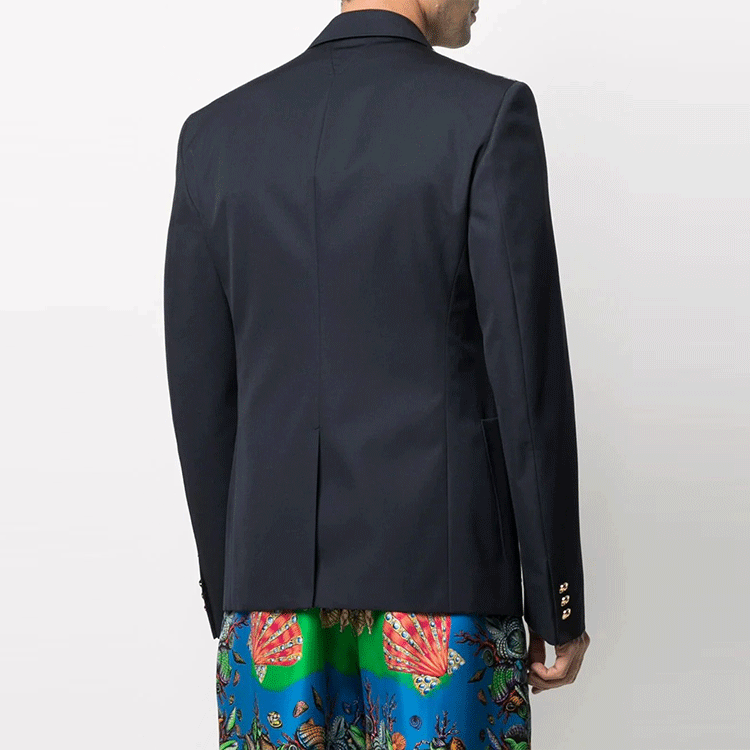 Shop 버버리 싱글 브레스티드 블레이저 노치 라펠 다크 블루 A88820-1F00737-1U040