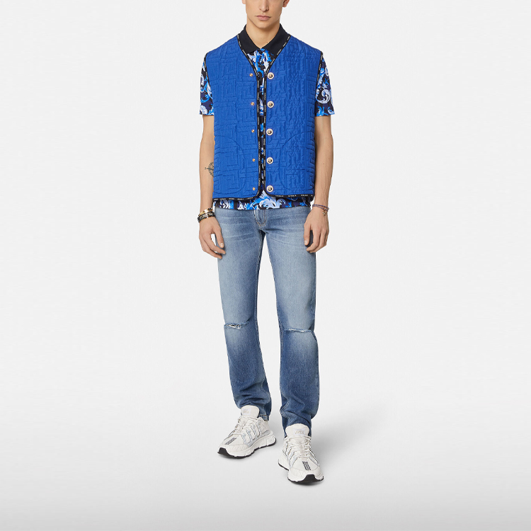 Purchase VERSACE Slim Fit Distressed Straight Jeans Blue. 1000578-1A00544-2D110