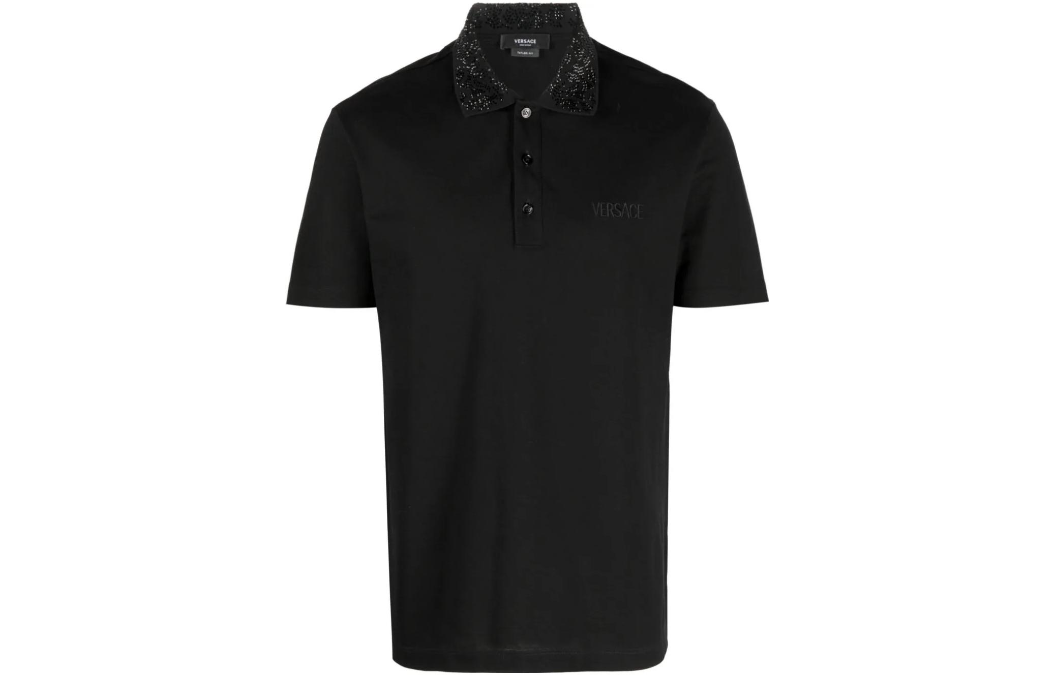 VERSACE Slim Fit Embellished Casual Polo Shirt for Men - Black 1010612-1A07648-1B000 圖 2