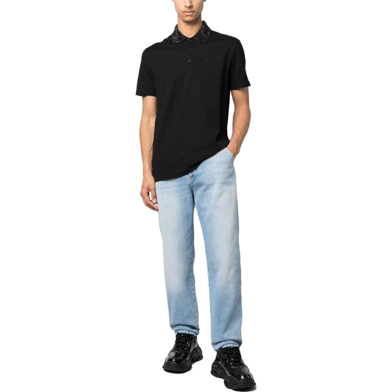 VERSACE Slim Fit Embellished Casual Polo Shirt for Men - Black 1010612-1A07648-1B000 圖 3