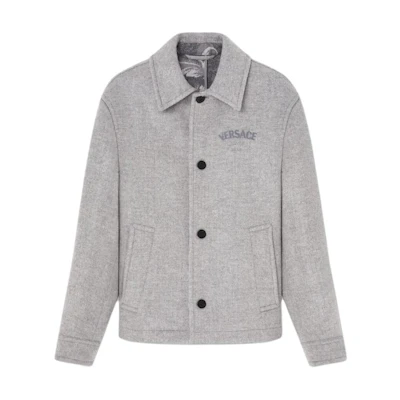 Versace Slim Fit Logo Collar Long Sleeve Jacket - Gray 1016211-1A11566-1EB60