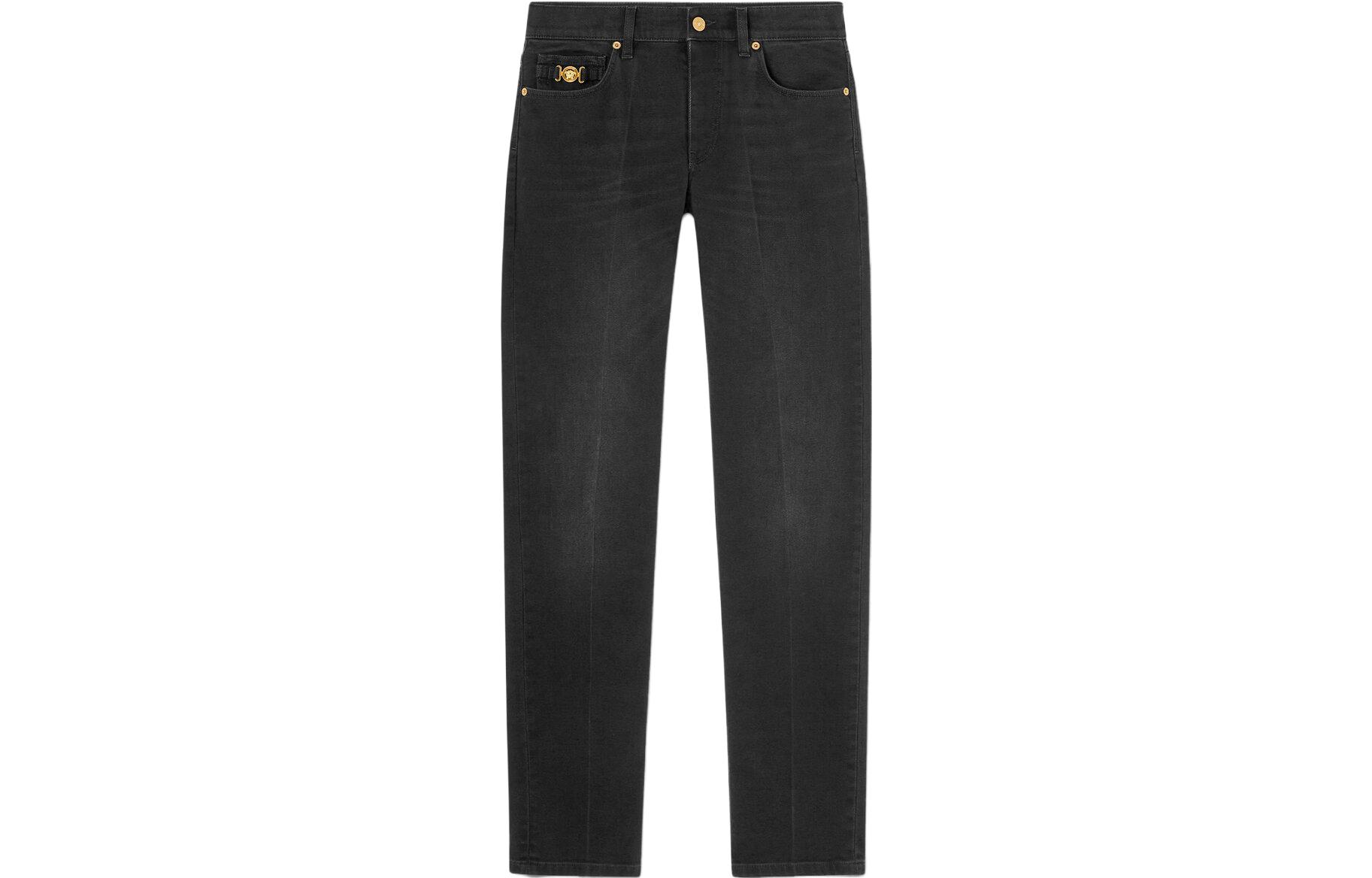 Versace Slim Fit Washed Logo Buckle Jeans Men’s Grey 1011693-1A09955-1D510