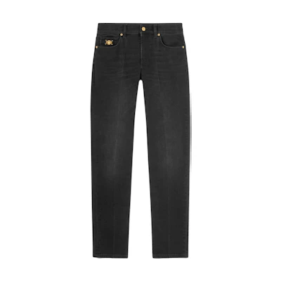 Versace Slim Fit Washed Logo Buckle Jeans Men’s Grey 1011693-1A09955-1D510