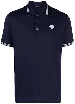 Versace Solid Blue Slim Fit Short Sleeve Polo Shirt for Men 1013910-1A09860-1UI20 Order Versace Solid Blue Slim Fit Short Sleeve Polo Shirt for Men 1013910-1A09860-1UI20
