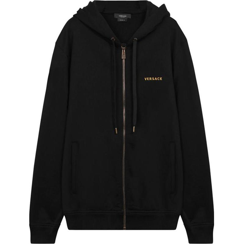 VERSACE Solid Color  Black Zip-Up Hoodie with Hood A87505-A231242-A1008