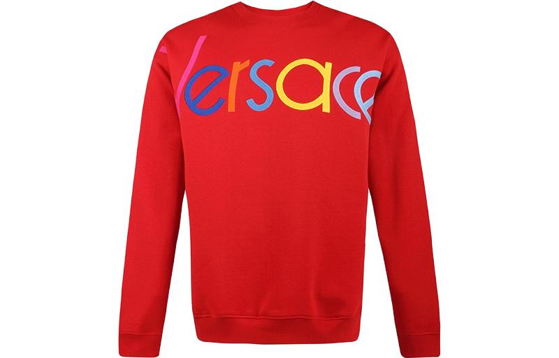 Versace Solid Color Letter Print Crewneck Pullover Sweatshirt Red A81504-A228554-A041