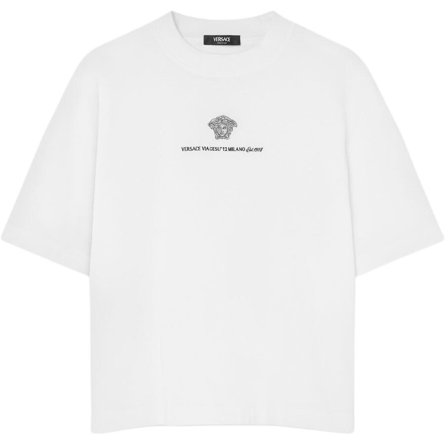 Versace Solid Color Logo Embroidery Crewneck Short Sleeve T-Shirt  White SS24 1015738-1A11054-1W000 圖 2