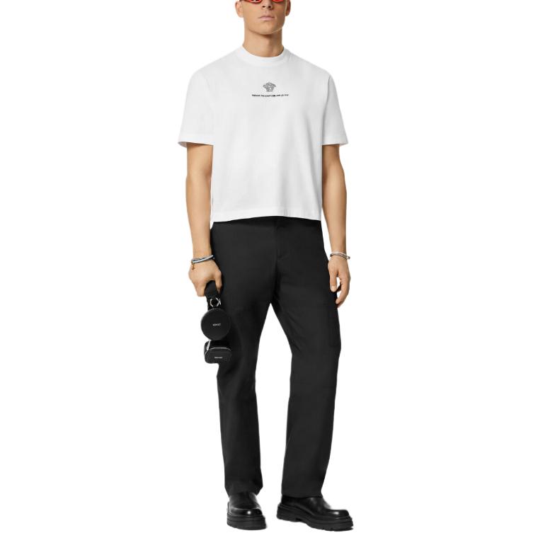 Versace Solid Color Logo Embroidery Crewneck Short Sleeve T-Shirt  White SS24 1015738-1A11054-1W000 圖 3