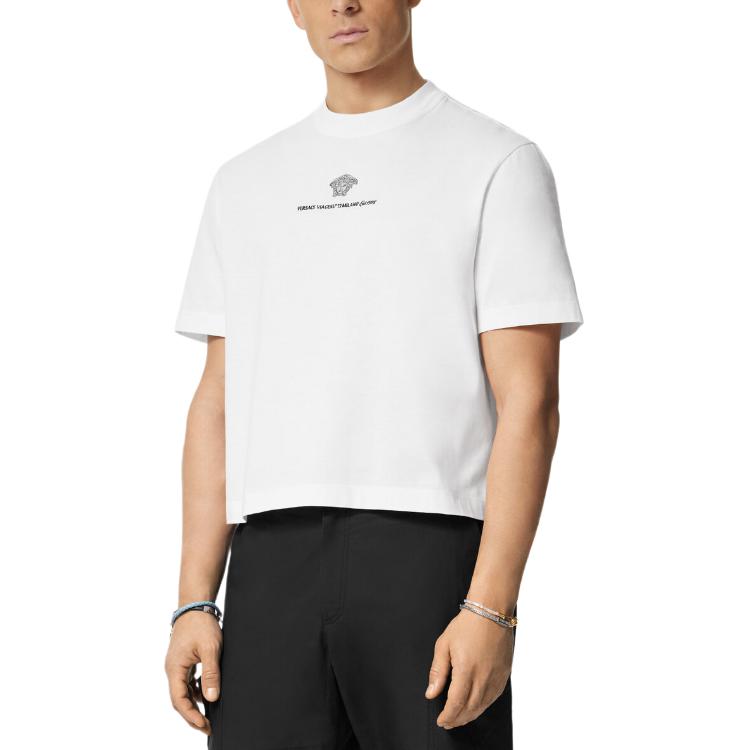 Versace Solid Color Logo Embroidery Crewneck Short Sleeve T-Shirt  White SS24 1015738-1A11054-1W000 圖 5